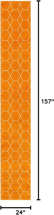 Unique Loom Trellis Frieze Collection Area Rug - Geometric (2' x 13' 1" Runner, Orange/ Ivory)