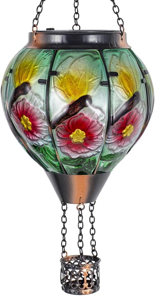 STARSOUL Dragonfly Solar Hot Air Balloon Lantern with Flickering Flame, Hanging Solar Lantern Outdoor Waterproof, Hot Air Balloon Solar Light Decorations for Garden Yard Lawn Porch Porch Backyard