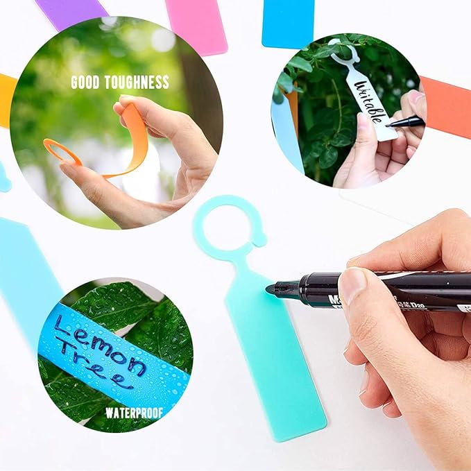 MHY 200 Pcs Thick Plastic Labels - Waterproof Garden Plant Tags - 4.3 inch Color Hanging Markers for Potted Plants, Nurseries, Trees, Gardening (Orange)