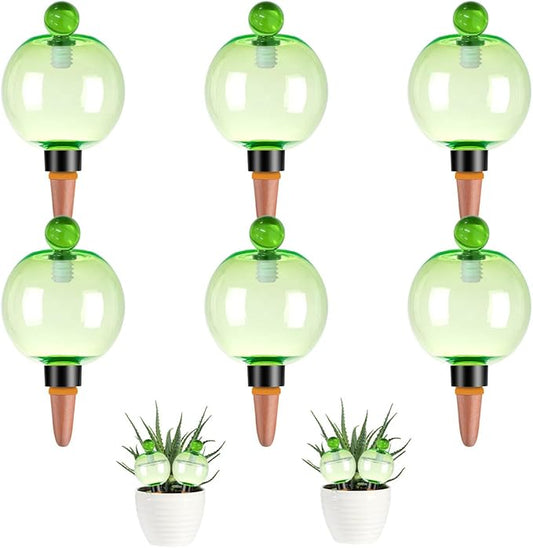 6 Pack Self Watering Globes 17oz Large Plant Watering Globes Top Fill, Self Water Planter Insert Indoor/Outdoor Plastic Water Bulbs Slow Release Terracotta for Plants, Green
