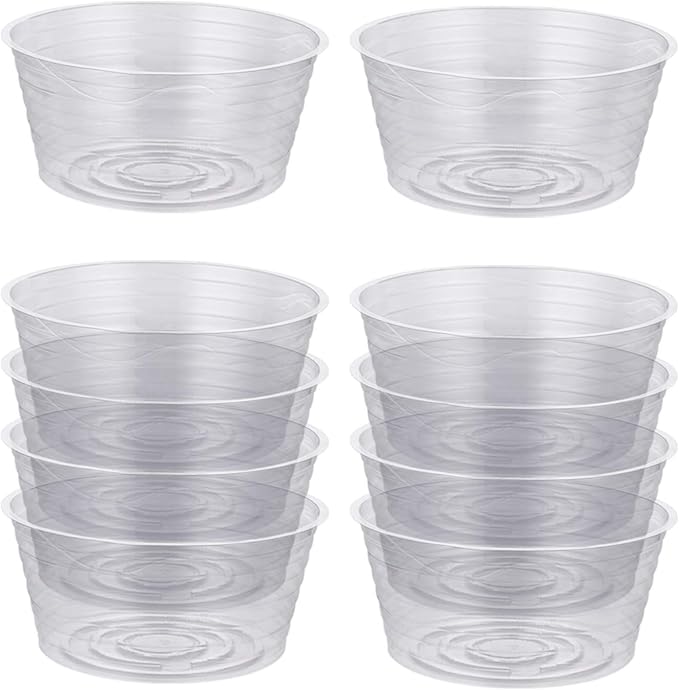 Idyllize 10 Pieces of 12 Inch Clear Thin Deep Plastic Plant Saucer Drip Tray for Pots (12'')