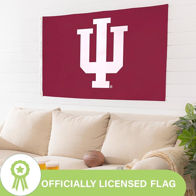 NCAA Indiana University Flag with Grommets, 3'x5' IU The Hoosiers Outdoor College Flags & Banners for Garden Patio, Indoor Decor for Home Apartment Dorm Rooms