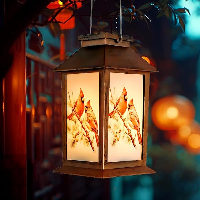 JOBOSI Solar Lantern Cardinals, Portable Decorative Gift, Solar Light, Gifts for Mom, Women, Grandma, Garden Yard Lawn Decoration, Christmas and New Year Gifts