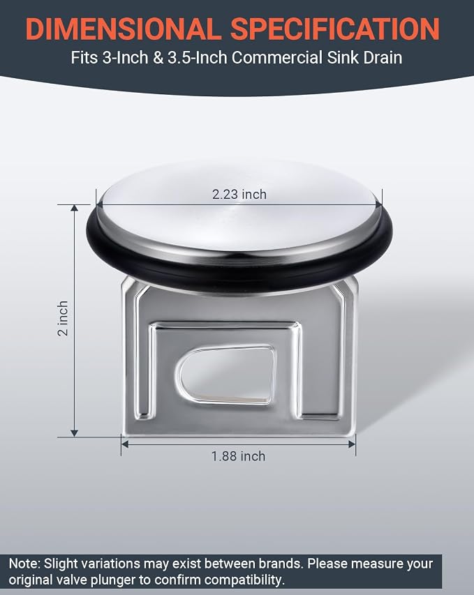 Twist Waste Drain Valve Plunger with O Ring, Commercial Sink Drain Plunger, Valve Drain Stopper Replacement Accessory for 3 & 3.5 Inch 3-Tier Sink Twist Waste Drain