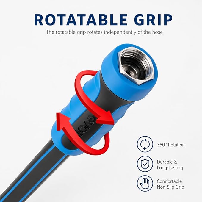 FEVONE Heavy Duty Garden Hose 55 ft, Hybrid Polymer Water Hose | Flexible, Leak-Free, Lightweight, 5/8 ID, 600 PSI, 3/4 GHT Aluminum Fittings with Swivel Handles