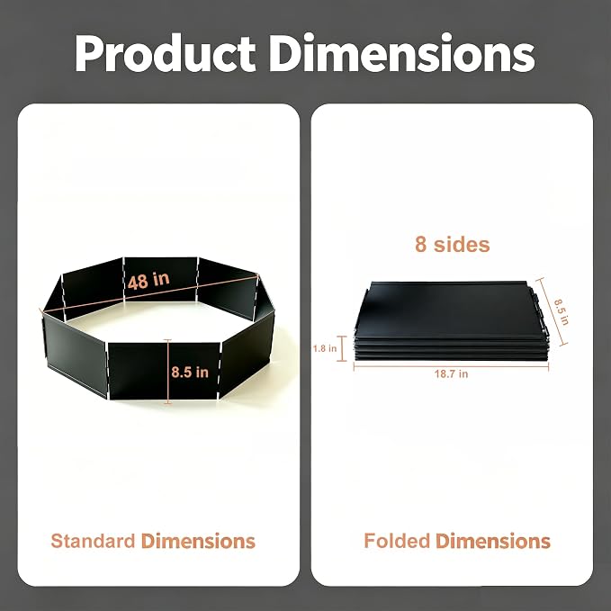 48 Inch Foldable Smokeless Fire Pit Ring, Heavy Duty Steel Fire Ring Liner Insert for Outdoor DIY Campfire Above or In-Ground, Anti-Rust Firepit for Backyard Camping Patio Bonfire