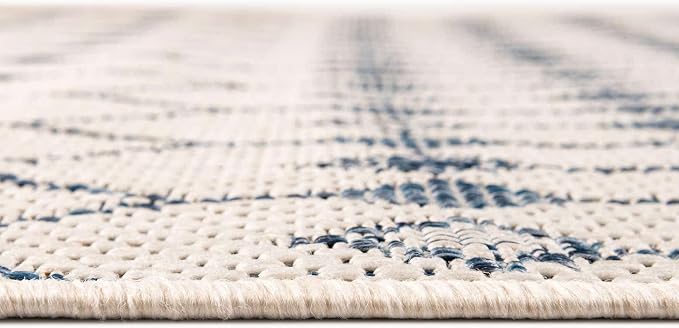 Unique Loom Outdoor Trellis Collection Area Rug - Traliccio (10' Round, Ivory/ Navy Blue)