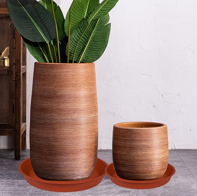 2 Pack of 22 inch Plant Saucer (19.1 inch Base), 3.6" Depth Tray, Large Deep Heavy Duty Saucers for Pots, Garden Bird Bath Bowl, Plant Trays for Indoors Outdoor (22", Terracotta)