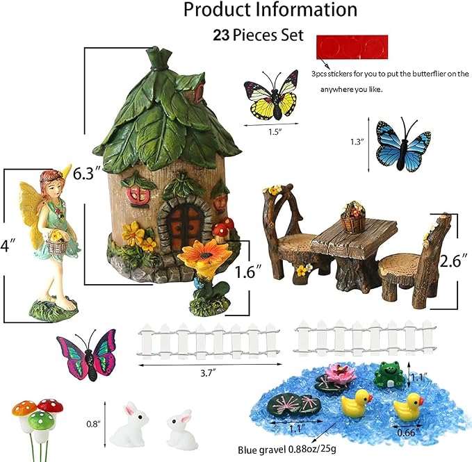 BangBangDa Miniature Fairy Garden Accessories Outdoor - Garden Small Fairies Figurines Kit Fairy House Table Chair Set Birthday Gardening Gifts for Girl Boy Mother Girlfriend