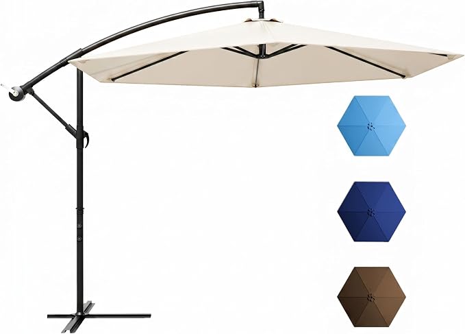 Greesum 10FT Cantilever Offset Patio Umbrella, Outdoor Umbrella for Yard, Market, Heavy-Duty Waterproof Pool Umbrella with 6 Sturdy Ribs, UV Protection for Beach, Deck, Garden, Backyard