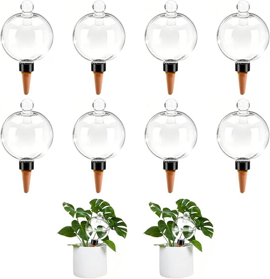 8pcs Plant Self Watering Globes with Covers, Plastic Water Bulbs Top Fill, Plant Watering Devices System Slow Release Terracotta, Water Spikes Stakes for Indoor