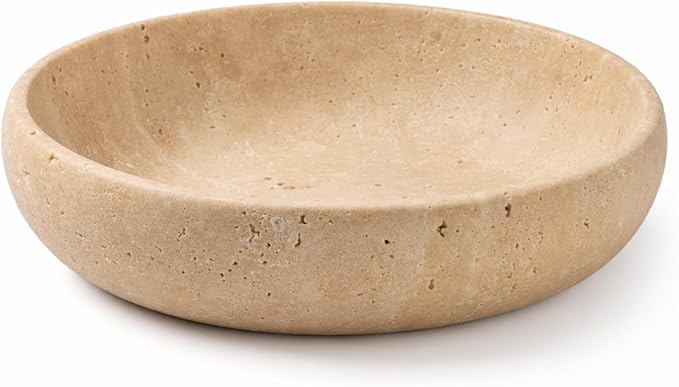 Natural Travertine Decorative Bowl 7.8", Travertine Bowl & Natural Stone Centerpiece for Coffee Table Decor, Ring Tray, For Entryway, Kitchen Fruit Bowl, Potpourri, Dining Table Centerpiece.