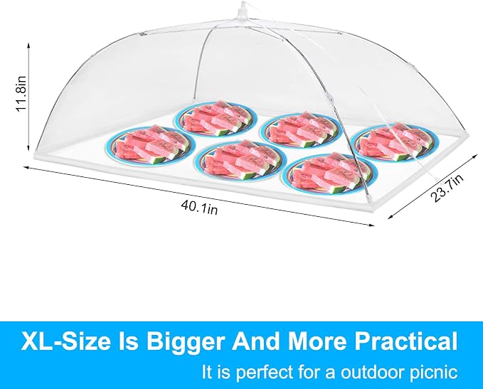 Anpro Food Covers for Outdoors (2 Extra Large with Polyester), Pop-Up Mesh Food Tents, Collapsible Reusable Bug-Proof Nets for Picnics, BBQs & Camping, Stainless Steel Frame