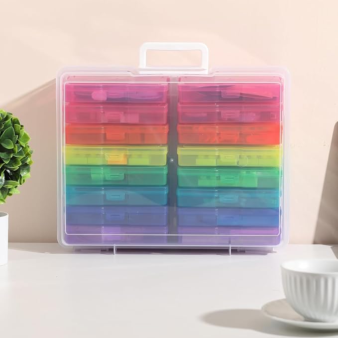 novelinks Photo Storage Box and 16 Inner 4" x 6" Photo Storage Containers | 2Pack Color, Photo Albums 4x6 Pictures, Photo Organizers and Storage, Card Game Storage, Task Boxes for Special Education