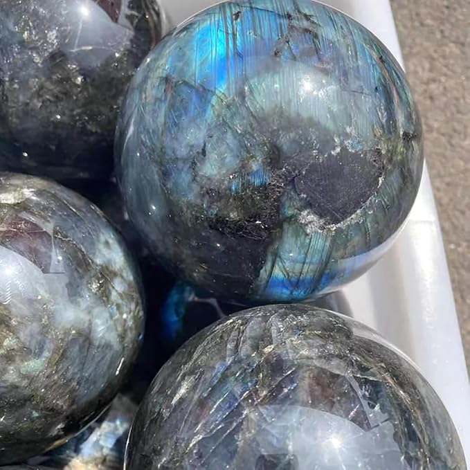 2.4-2.8 inch (6-7 cm) Natural Labradorite Crystal Sphere With Stand, Hand Polished Blue Green Aurora Color Gemstone Ball, Reiki Healing Stone, Feng Shui Home Ornament, Spiritual Meditation Decor
