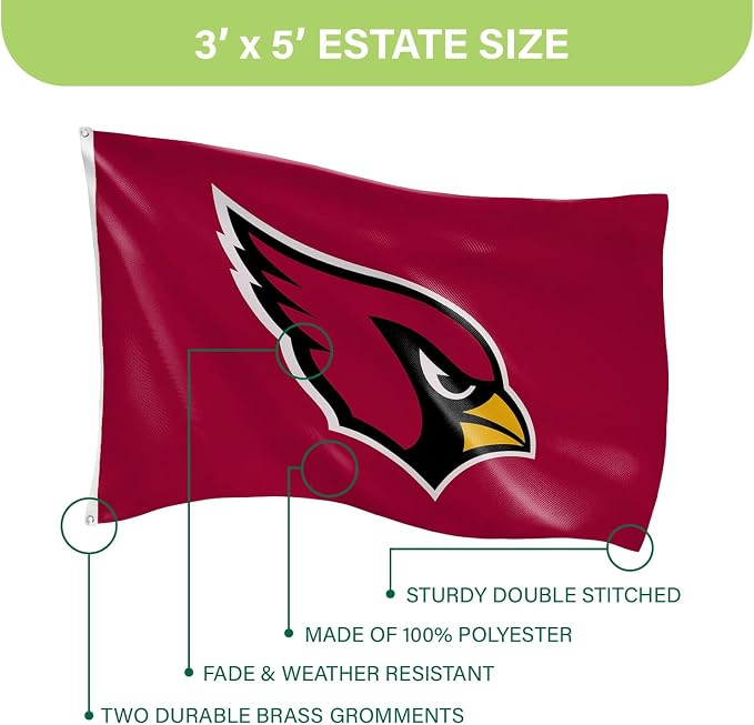 NFL Arizona Cardinals 3 x 5 Outdoor Durable House Flag with Grommets | Sport Team Flag & Banner | Indoor Wall Decor Flag for Room | Works with Flag Poles for Outside House