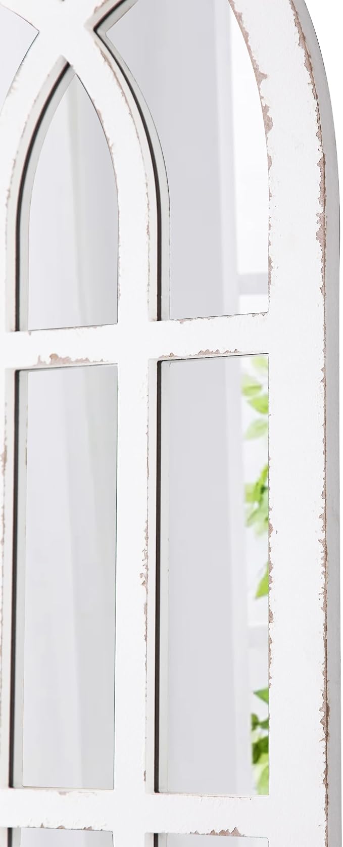 Rustic Long Arched Window Mirrors for Wall Decor 14 X 36 inch | Handmade Distressed White, Wood Frame, Hanging Window Pane Mirror, Farmhouse Cathedral Mirror for Living Room Entryway