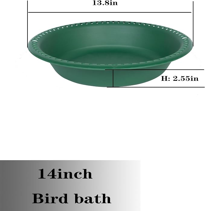 OVZILKI Bird Bath for Outside Heavy Duty, 14 inch BirdBath Bowl Only with Rust-Proof Black Chains for Outdoor, Hanging Bird Bath Hanging Bird-Feeder for Garden Backyard Decor (Green 1 Pack)