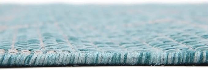 Unique Loom Outdoor Trellis Collection Area Rug (7' 10" Square, Aquamarine/ Gray)