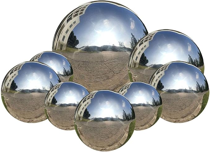8pcs 2.4-6in Mirror Garden Spheres, Seamless Silver Stainless Steel, Props for Photography, Colorful Home Addition