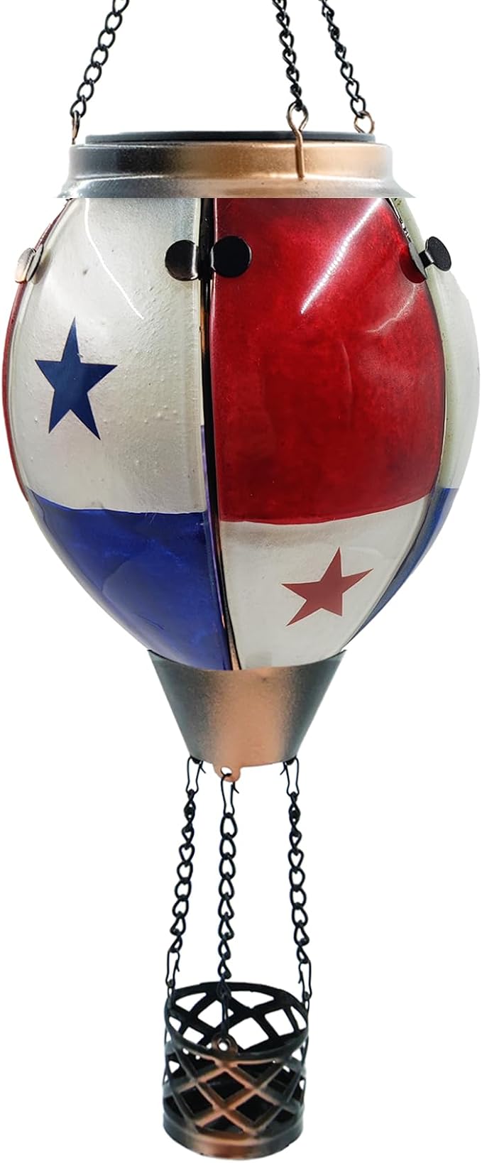 Glass Solar Hot Air Balloon Lantern with Flame Hanging Garden Flickering Light Outdoor Waterproof for Yard Patio Tree 4th of July Decorations, Flag-B