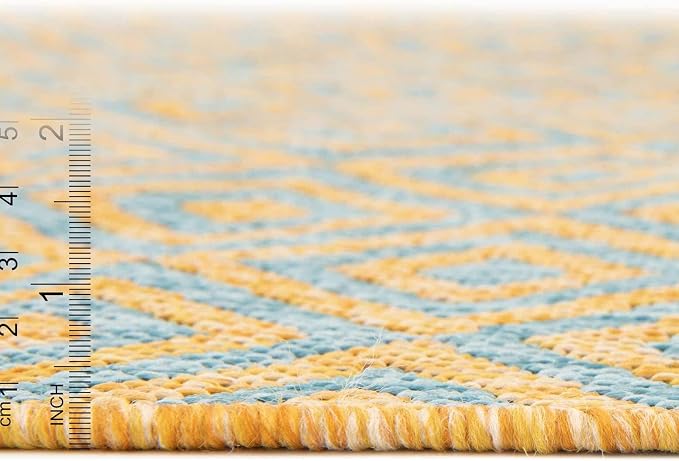 Unique Loom Jill Zarin Jill Zarin Outdoor Collection Area Rug - Costa Rica (4' 1" x 6' 1" Rectangle, Yellow and Aqua/Light Blue)