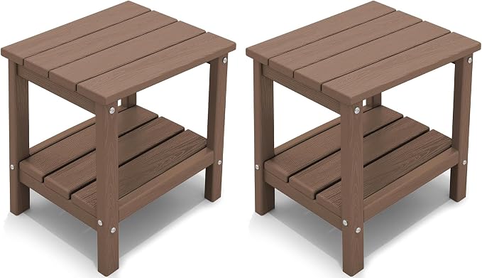 KINGYES Outdoor Side Table Set of 2, Double Layer Adirondack End Table- Brown