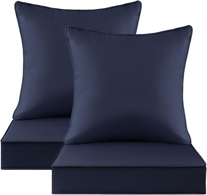 Unimatta Sunbrella Outdoor Patio Chair Cushions Set, 24" x 24"(24x24 Back), Set of 2, Water-Repellent, Fade Resistant, Deep Seat Bottom and Back Cushion for Backyard, Couch, Sofa, Canvas Navy Blue