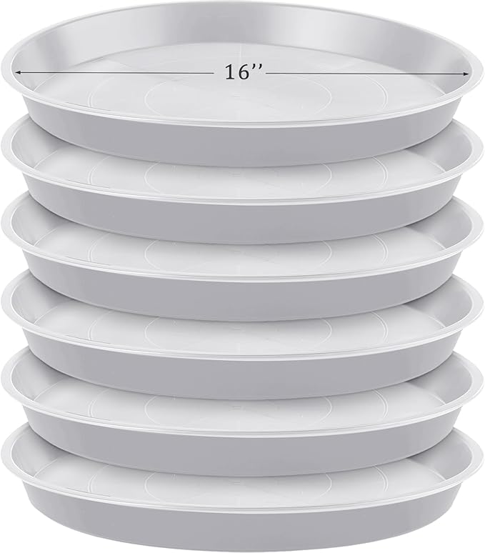 Eccliy 6 Pack Plastic Plant Saucer Heavy Duty Planter Saucers Large Plant Pot Saucers Plastic Water Trays for Indoors and Outdoors Flower Plant Plant Drip (White,16 Inch)