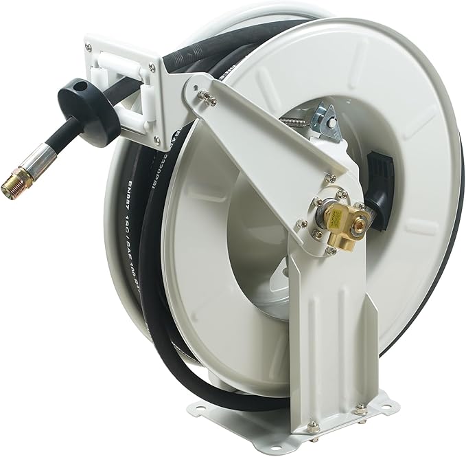 VEVOR Fuel Hose Reel, 1/2" x 50', Extra Long Retractable Machine Oil Hose Reel, Spring Driven Auto Swivel Rewind, Heavy-Duty Carbon Steel Construction with Hose for Auto Repair, Industries, 2300 PSI