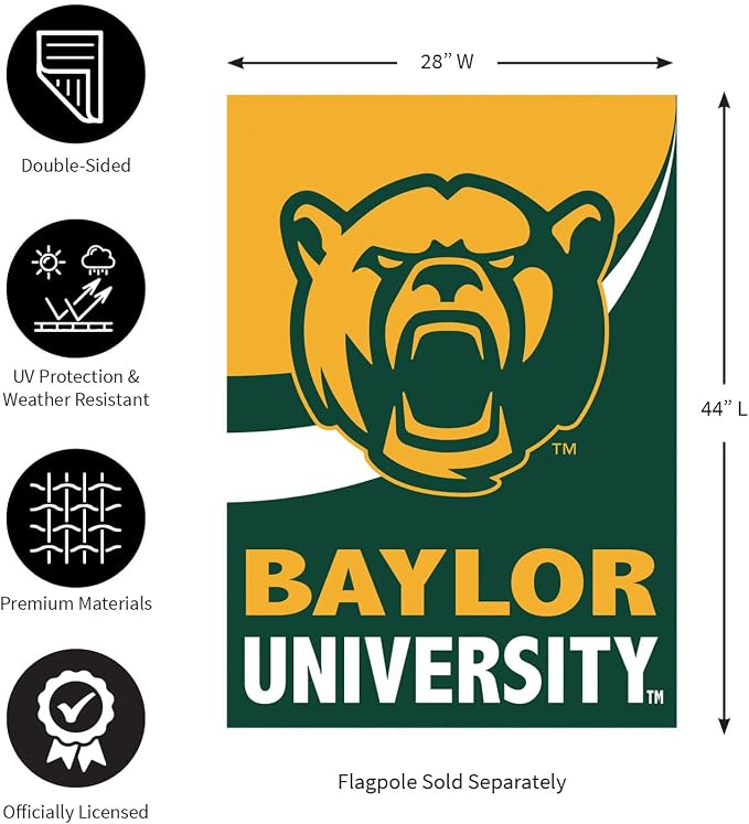NCAA Baylor University House Flag, 28 x 44, Double Sided Garden Flags for Outside, Outdoor College Flags & Banners for Gardens Patio, Indoor Wall Decor Flag for Room