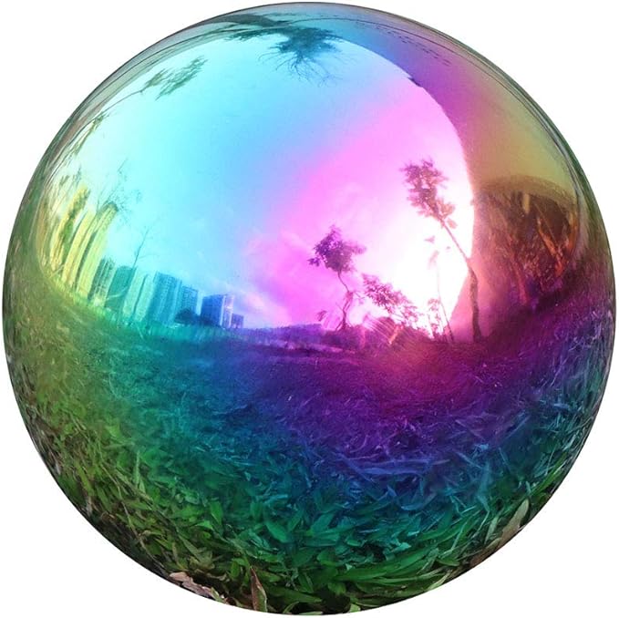 USHome Rainbow Home Garden Gazing Globe Mirror Balls, Polished Stainless Steel Shiny Sphere, Ideal As a Housewarming Gift (12 Inch)
