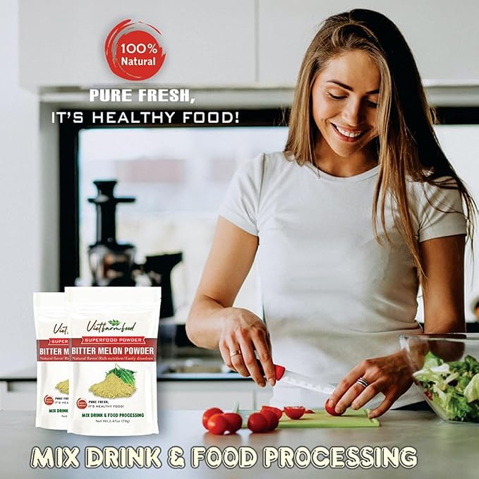 BITTER MELON POWDER 2.47 oz (70g) VIETFARMFOOD: Pure freeze-dried fruit powder, made from real fruit with no added sugar - Perfect for daily nutrition to keep your body full of vitality.