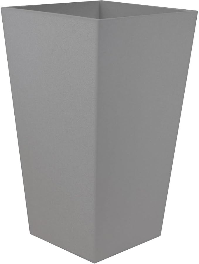 Bloem Tall Finley Tapered Square Planter: 20" - Cement Gray - Matte Textured Finish, 100% Recycled Plastic Pot, for Indoor and Outdoor Use, Gardening, 5 Gallon Capacity