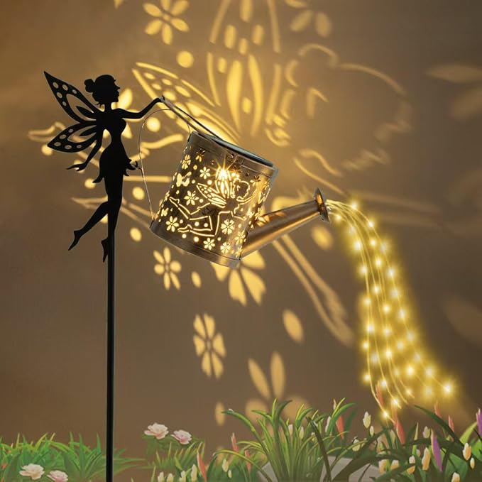 Solar Fairy Garden Watering Can Lights, Warm White LED String Lights, for Garden, Yard, and Lawn Outdoor Decoration