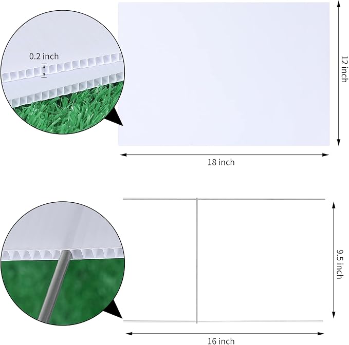 10 PACK 18 x 12 Inches Blank Yard Signs - Waterproof Corrugated Plastic Signs, Blank Yard Signs with Stakes for Gardens, Parks, Warnings, Fairs, Commercials, Garage Sale Signs, Advertising