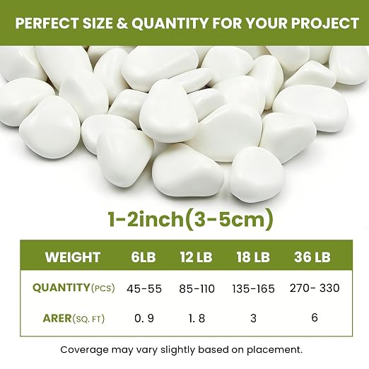 1-2 Inch White River Rocks, 6LB Polished Natural Decorative Pebbles for Indoor Plants, Planters, Vase Fillers, Fish Tank Rocks, Aquarium Decor, Garden Landscaping & Outdoor DIY
