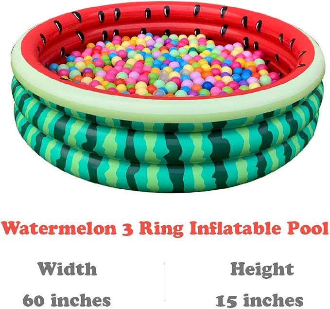 Kiddie Watermelon Baby Pool – 60”x15” Inflatable Ball Pit for Toddlers Outdoor & Baby Swimming Play for Backyard, Durable Blow-Up Design
