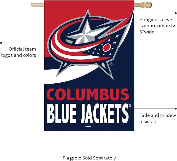 Team Sports America NHL Columbus Blue Jackets House Flag, 28 x 44, Double Sided Garden Flags for Outside, Outdoor Flags & Banners for Gardens Patio, Indoor Wall Decor Flag for Room