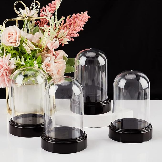 NBEADS 6 Sets Plastic Dome Cover, 2.77×4.2" in Diameter Plastic Display Dome Cloche Dome Mini Clear Display Dome with Plastic Base for Centerpieces Plants Rocks Specimens Decorations Crafts