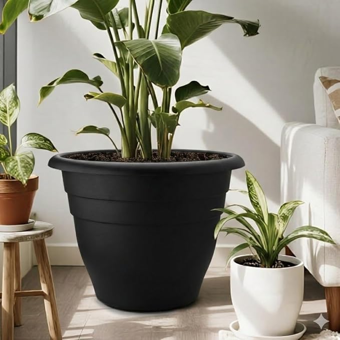 RooTrimmer 6 Pack 20 Inch Large Plant Pots Outdoor,Heavy Duty Plastic Planters with Drainage Holes,Lightweight Black Flower Pots for Indoor Outdoor Plants,Patio,Garden & Trees