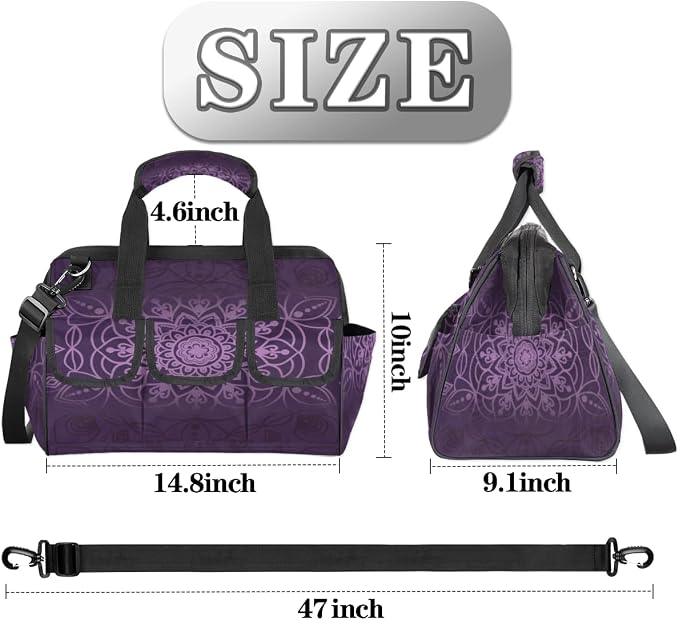 Purple marble pattern Tool Bag – Heavy-Duty Multi-Pocket 14+ Pockets (6 Inner + 6 Outer + 2 Side), Removable Shoulder Strap, for Construction, Gardening, Camping, Travel – 14.8 x 9.1 x 10 Inches