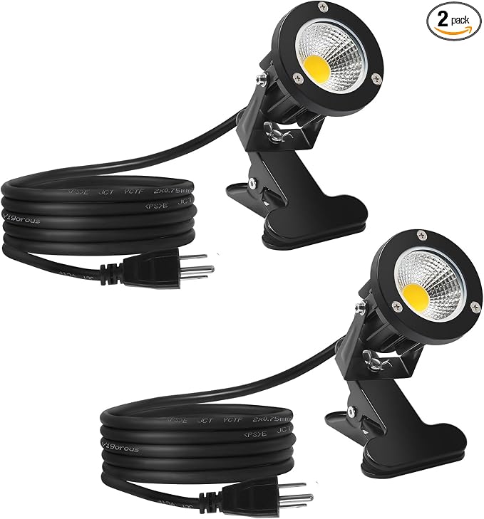 Taysing LED Spot Lights Plug in Outdoor Indoor Light 7W 6000K 6.6ft Power Cord Waterproof Landscape Lights Spotlight with Clip for Plants Yard Garden Accent Lighting Ambient Light 2 Pack