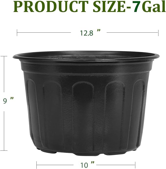 OUPSAUI 2/3/5/7 Gallon Pots for Plants,Flexible Gallon Plastic Nursery Pots with Drainage Holes, Plastic Pots for Outdoor Plants (7Gal-10pcs)