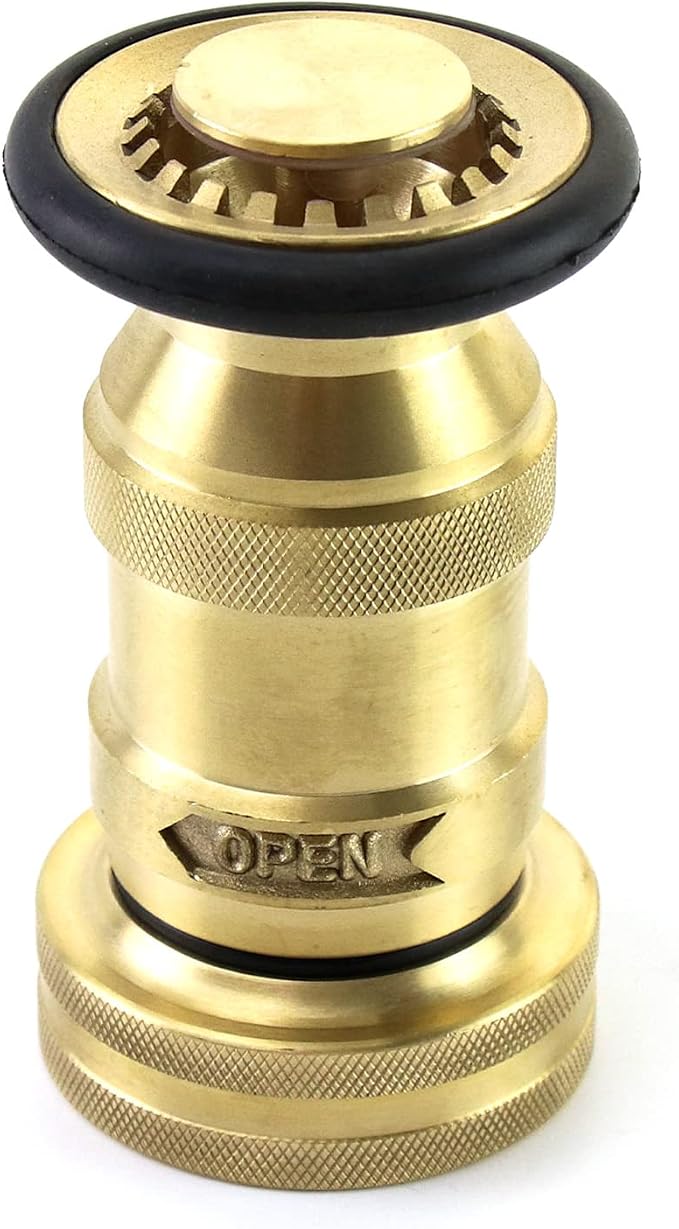 QWORK 1-1/2" NST/NH Brass Fire Hose Spray Nozzle, Heavy Duty Fire Equipment, Industrial Jet Fog Nozzle 85 gpm 100 psi