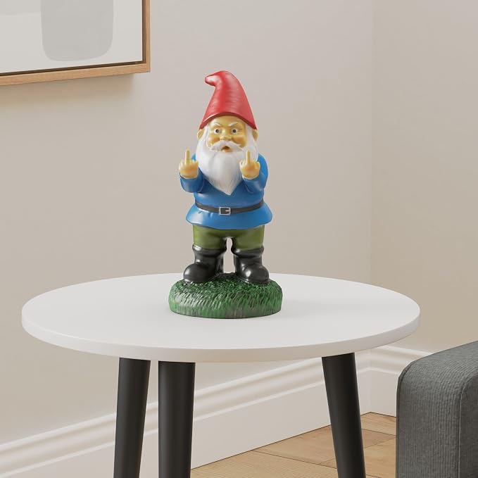Gnometastic Middle Finger Gnome Statue, Large 12.5" Tall - Original Double Bird Garden Gnome Statue Decoration and Lawn Ornament - Outdoor Funny Garden Gnomes, Lawn Ornament