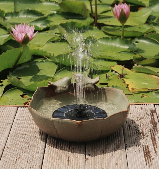 Bird Bath with Solar Fountain Bubbler, 10.1" Solar Bird Bath Fountain for Outdoors, Ceramic Bird Bath Bowl for Garden, Patio, Balcony & Yard Decor