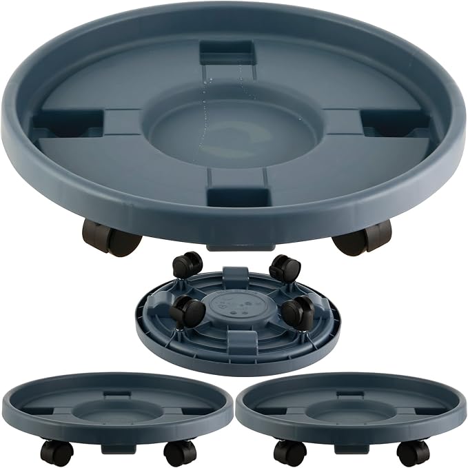 3 Pakcs Large Plant Caddy with Wheels 15.8" Rolling Plant Stands Heavy-duty Plastic Plant Roller Base Pot Movers Plant Saucer on Wheels Indoor Outdoor Plant Dolly with Caster Planter Tray Coaster Grey