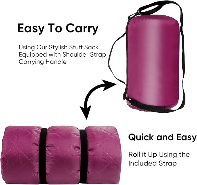 Waterproof Camping Blanket w/Sherpa Lining, Large Stadium Blankets for Outdoor Cold Weather, Windproof Emergency Throw, LightWeight and Warm for Hiking, Dog, Picnic, Washable, 55”X 82” (Purple, 1PCS)