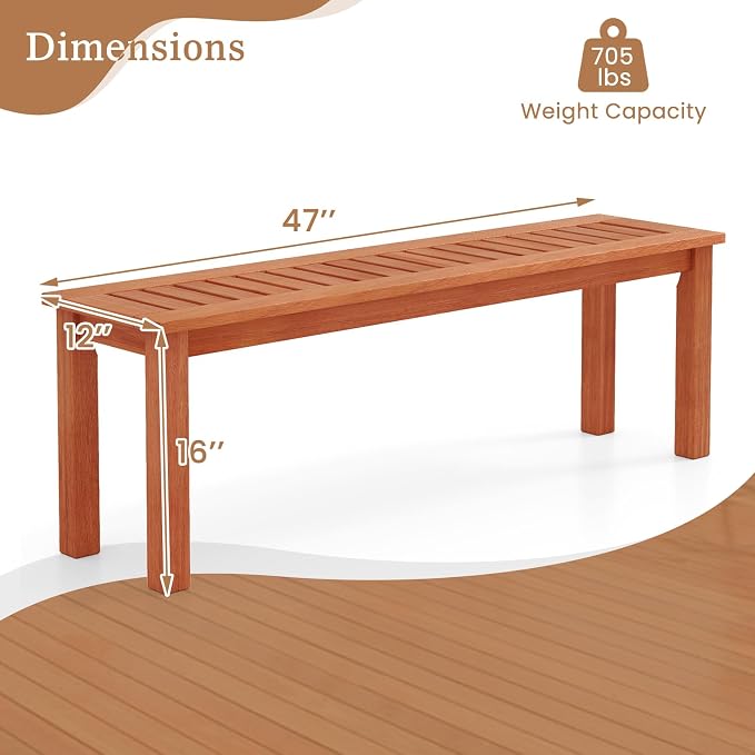 Giantex 47" Outdoor Bench with Slatted Seat, 705Lbs Capacity, Solid Wood Frame, Teak Oil Finish, Backless Garden Bench for Patio Dining, Yard, Porch, Entryway, Park, 2-Person Outside Seat Chair (2)